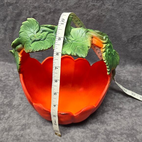 Orange & Green Ceramic Pumpkin Leaves Candy Dish Halloween Home Decor Display - Picture 8 of 10